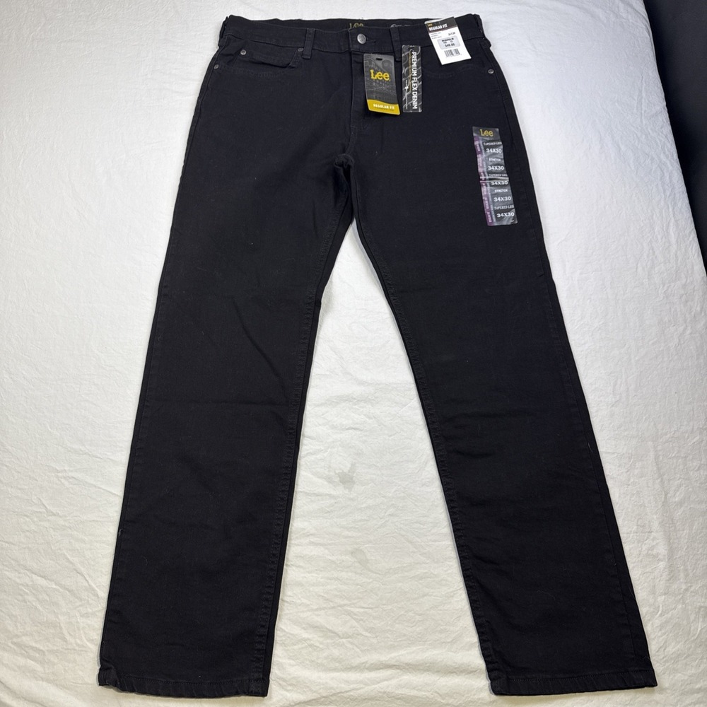 Lee JEANS Men's 34/30 BLACK DENIM REGULAR Fit Tapered Leg